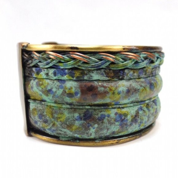 WOMENS SOUTHWEST STYLE COPPER WITH TURQUOISE OVERLAY CUFF BRACELET - Picture 5 of 6
